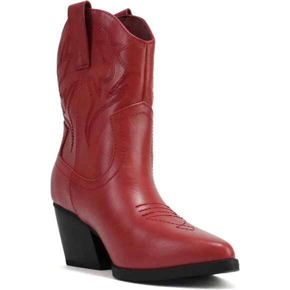 Blazing Ankle Boot Women Red Imitation Suede Low Heel Pointe Toe - Picture 4 of 4